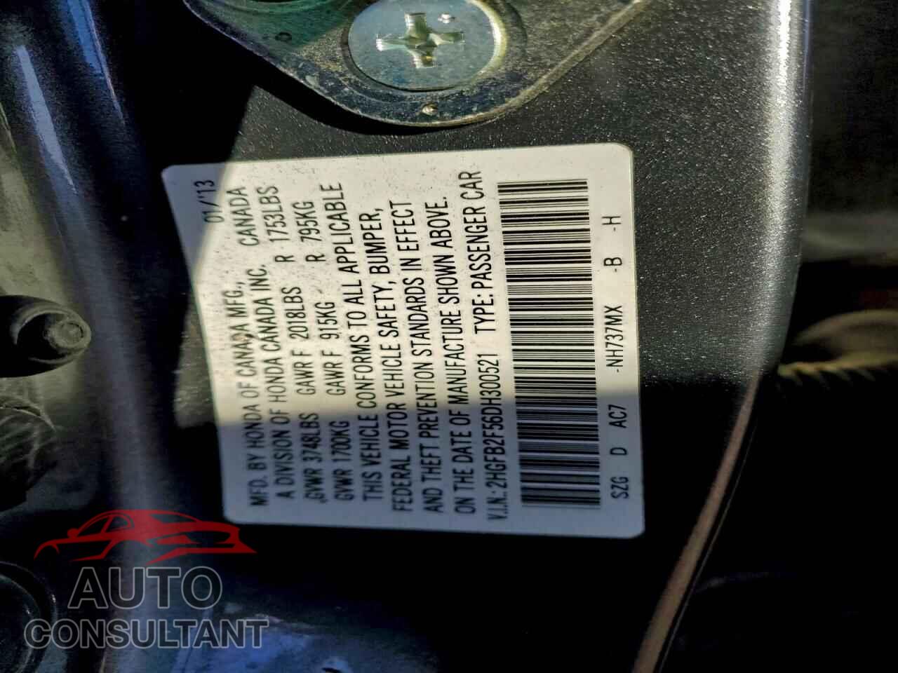 HONDA CIVIC 2013 - 2HGFB2F56DH300521