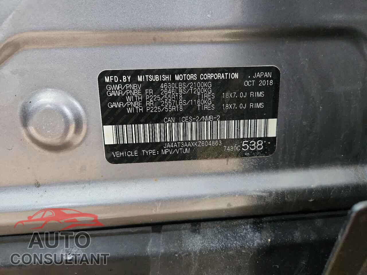 MITSUBISHI ECLIPSE 2019 - JA4AT3AAXKZ604863