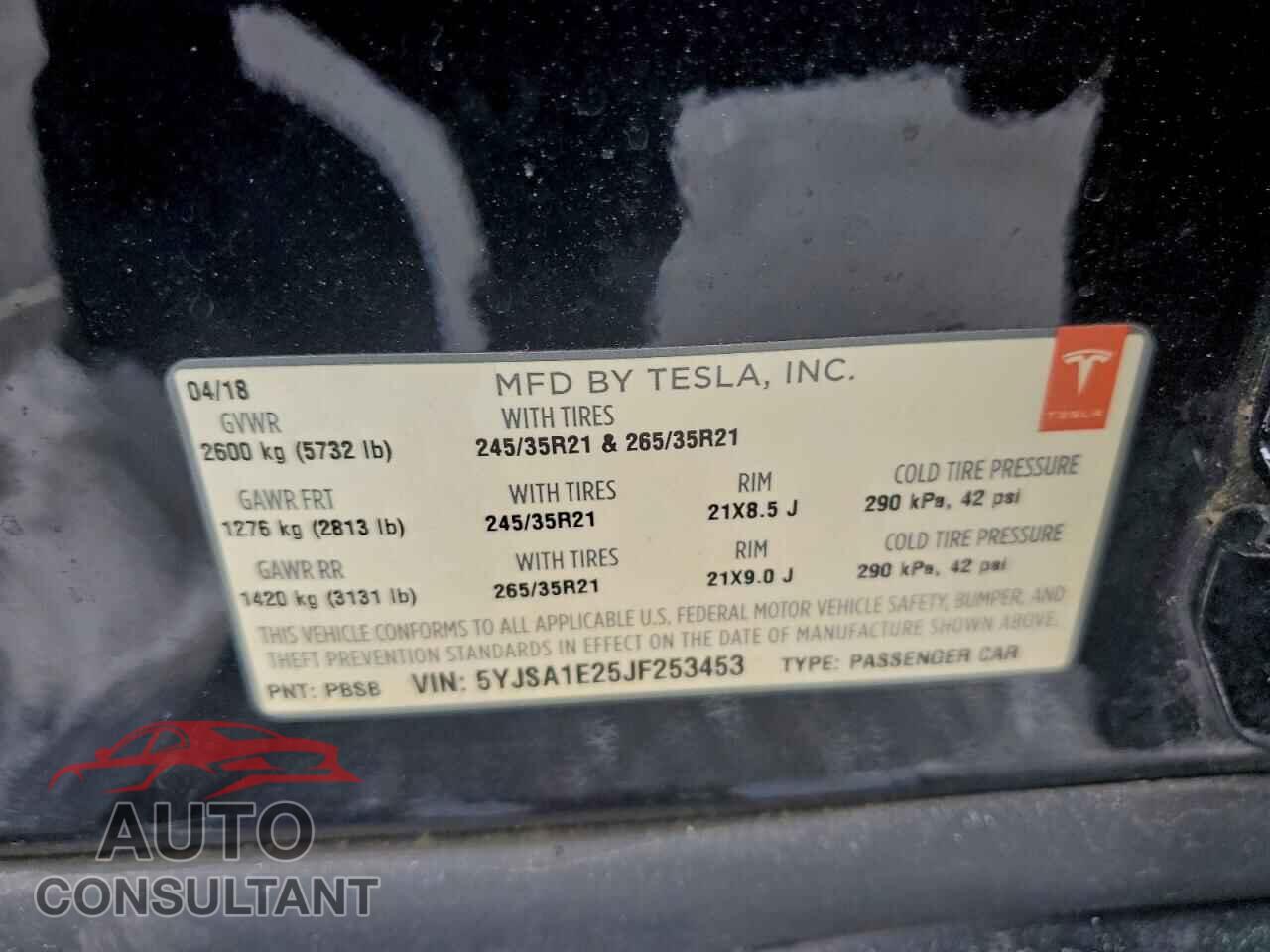 TESLA MODEL S 2018 - 5YJSA1E25JF253453