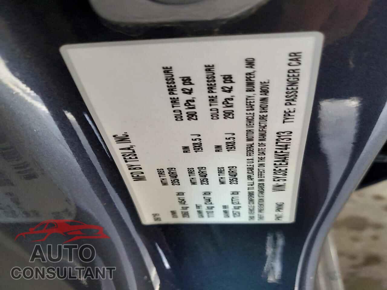 TESLA MODEL 3 2019 - 5YJ3E1EA4KF447313