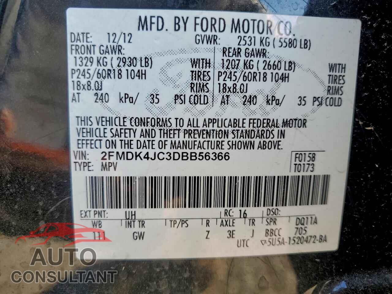 FORD EDGE 2013 - 2FMDK4JC3DBB56366