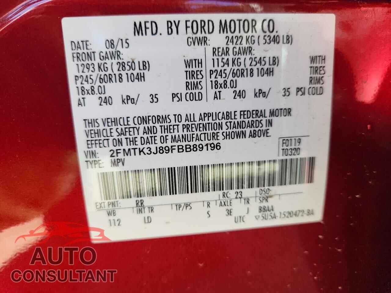 FORD EDGE 2015 - 2FMTK3J89FBB89196