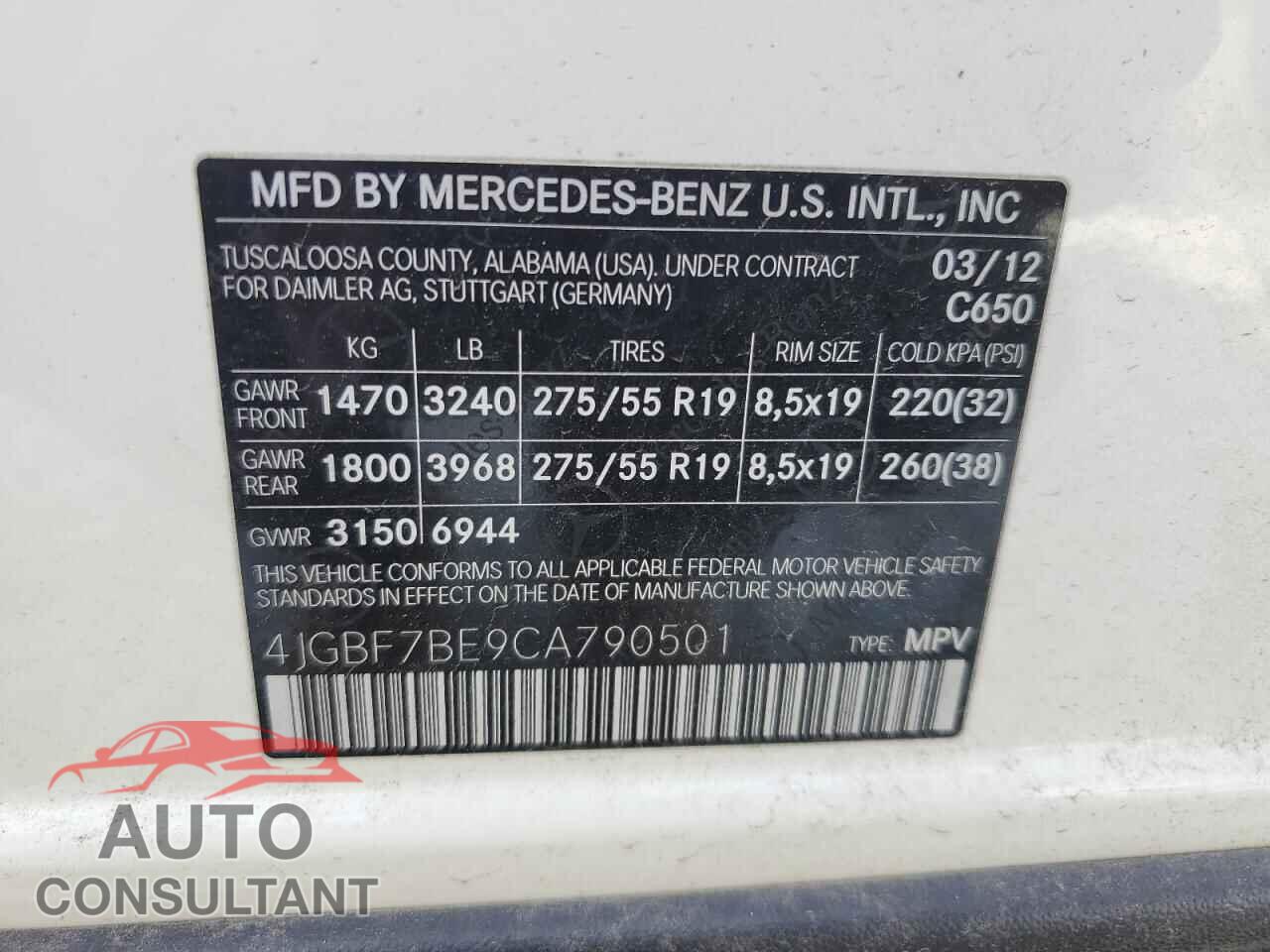 MERCEDES-BENZ GL-CLASS 2012 - 4JGBF7BE9CA790501