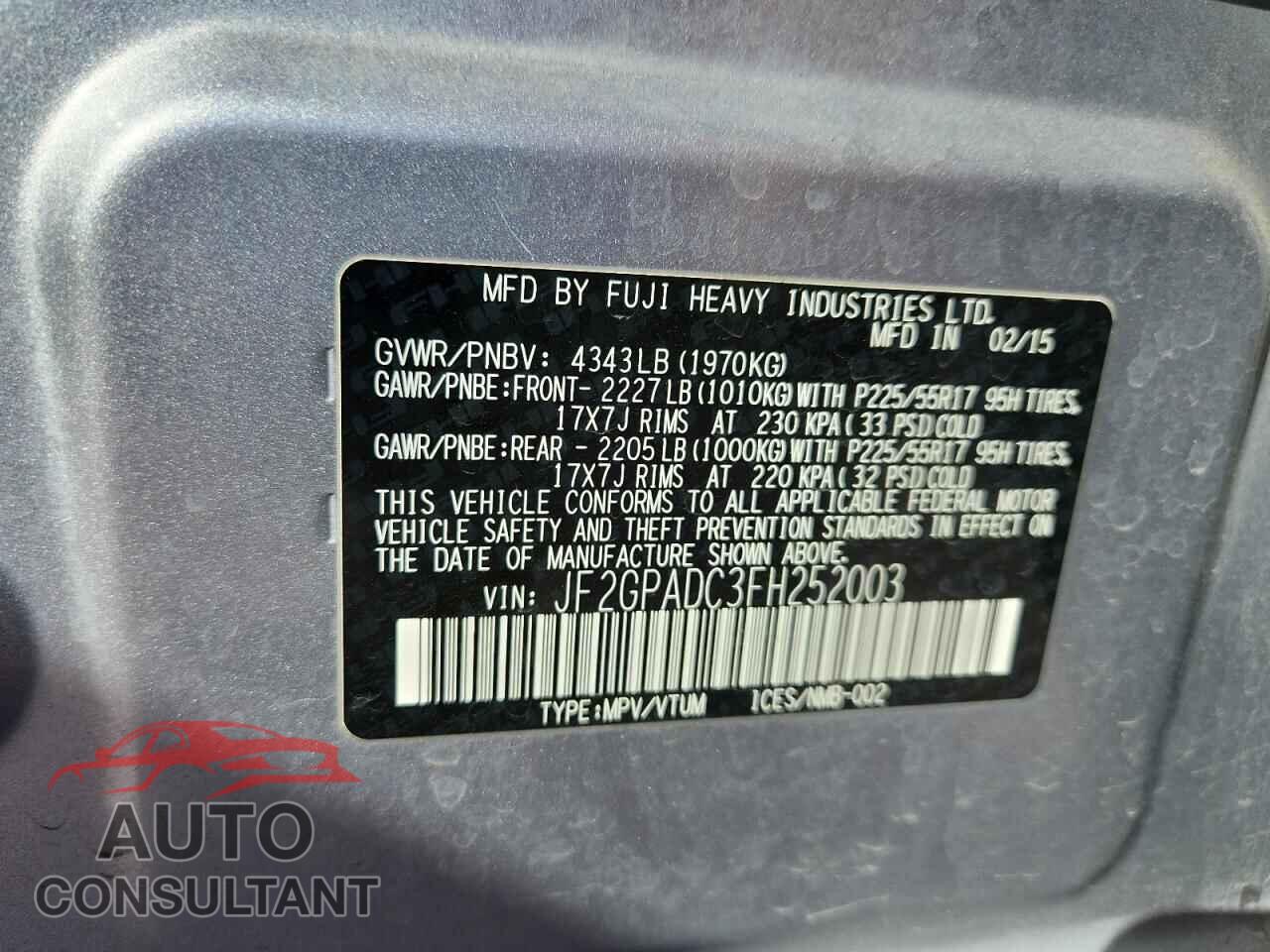 SUBARU XV 2015 - JF2GPADC3FH252003