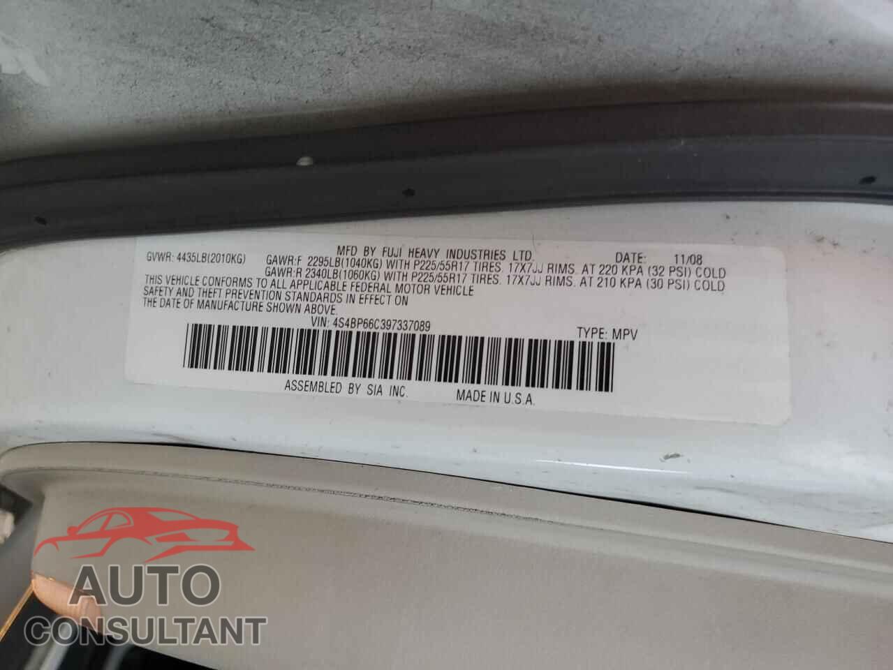 SUBARU OUTBACK 2009 - 4S4BP66C397337089