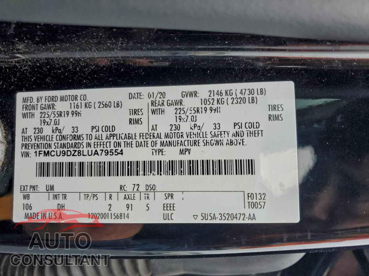 FORD ESCAPE 2020 - 1FMCU9DZ8LUA79554