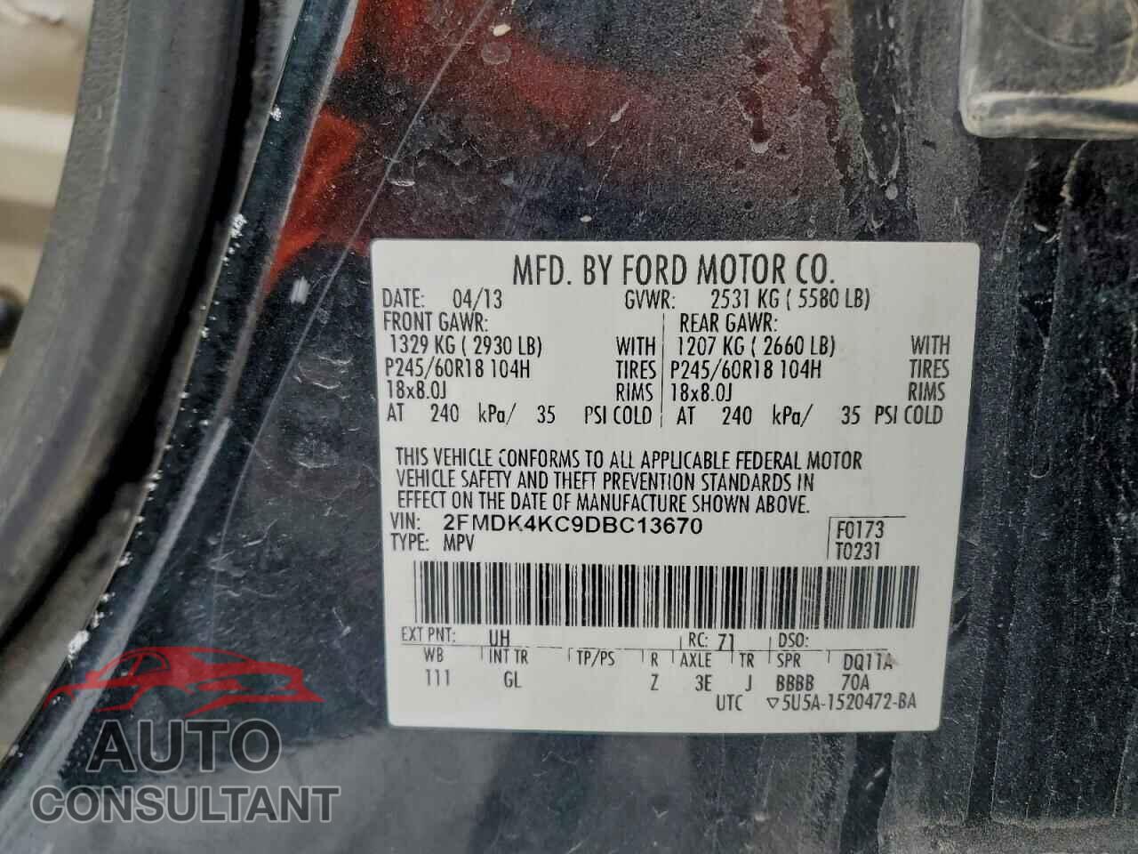 FORD EDGE 2013 - 2FMDK4KC9DBC13670