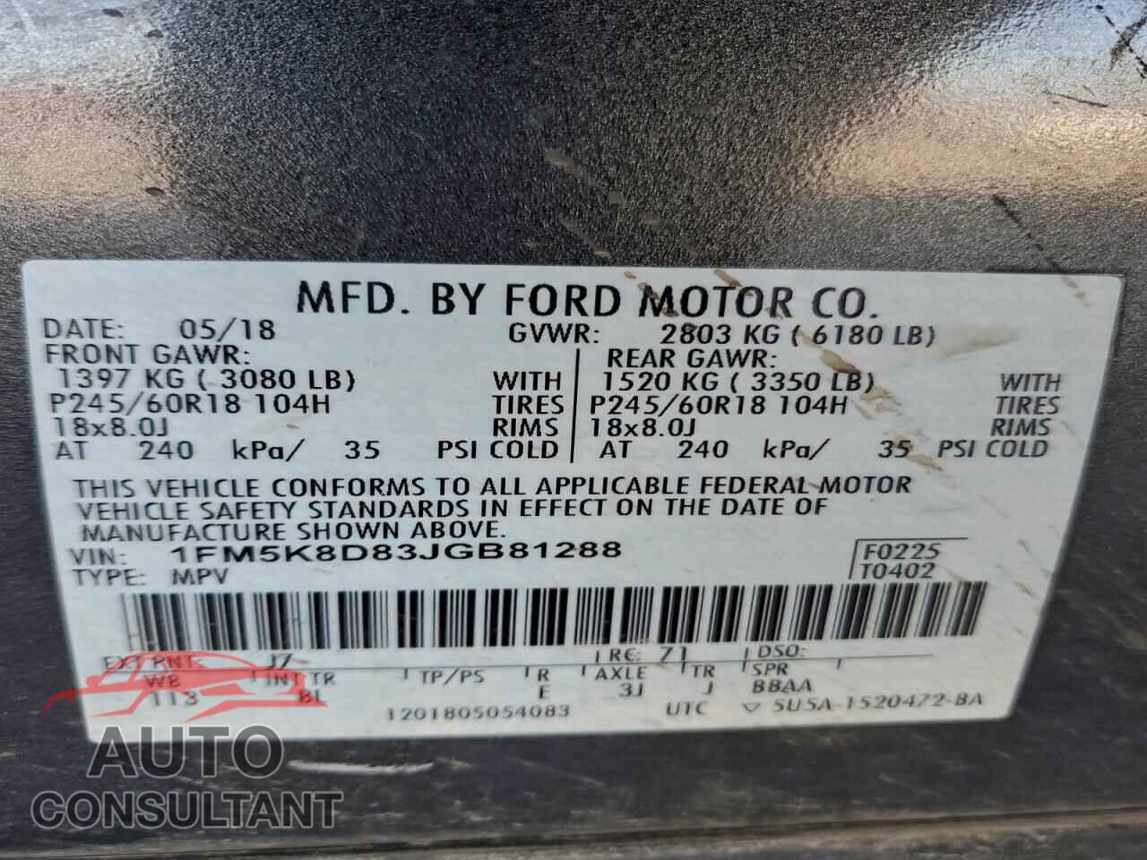 FORD EXPLORER 2018 - 1FM5K8D83JGB81288