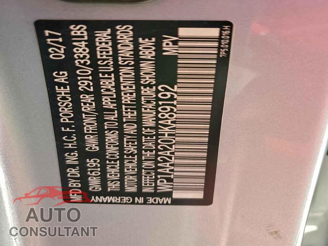 PORSCHE CAYENNE 2017 - WP1AA2A20HKA89192