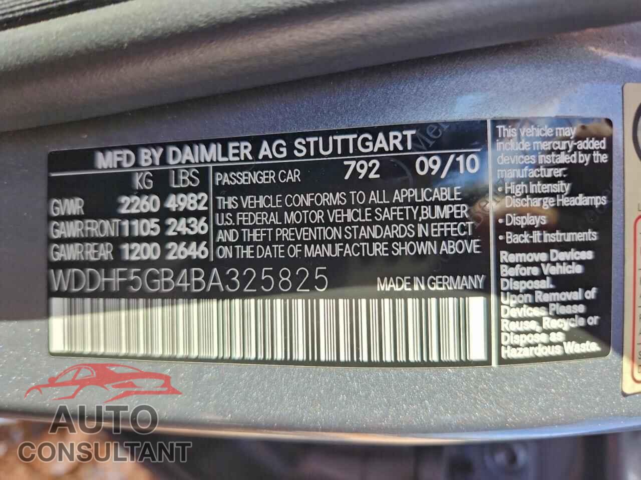 MERCEDES-BENZ E-CLASS 2011 - WDDHF5GB4BA325825
