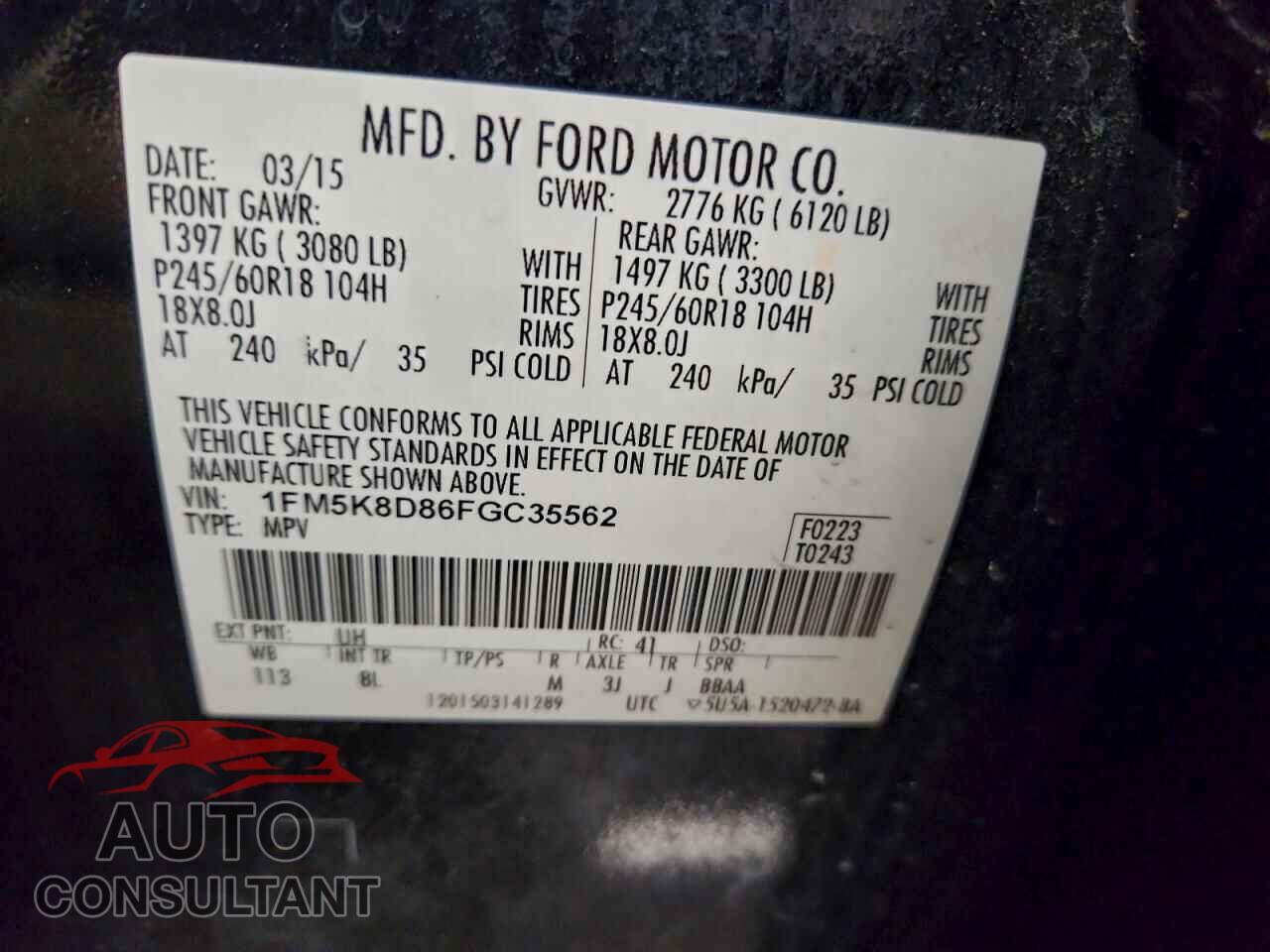 FORD EXPLORER 2015 - 1FM5K8D86FGC35562