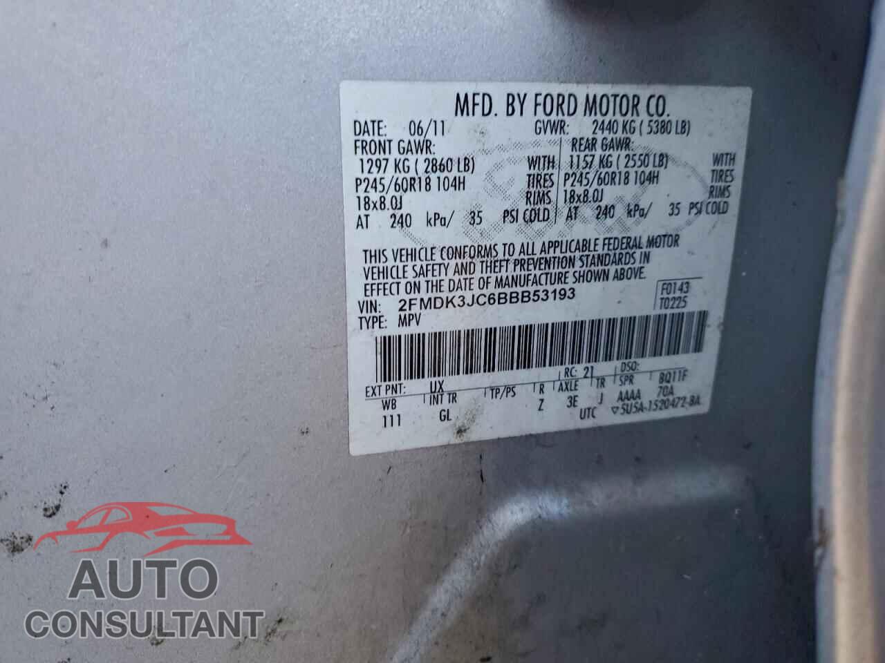 FORD EDGE 2011 - 2FMDK3JC6BBB53193