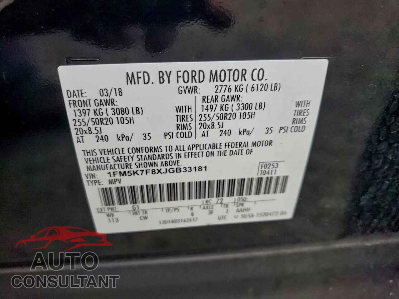 FORD EXPLORER 2018 - 1FM5K7F8XJGB33181