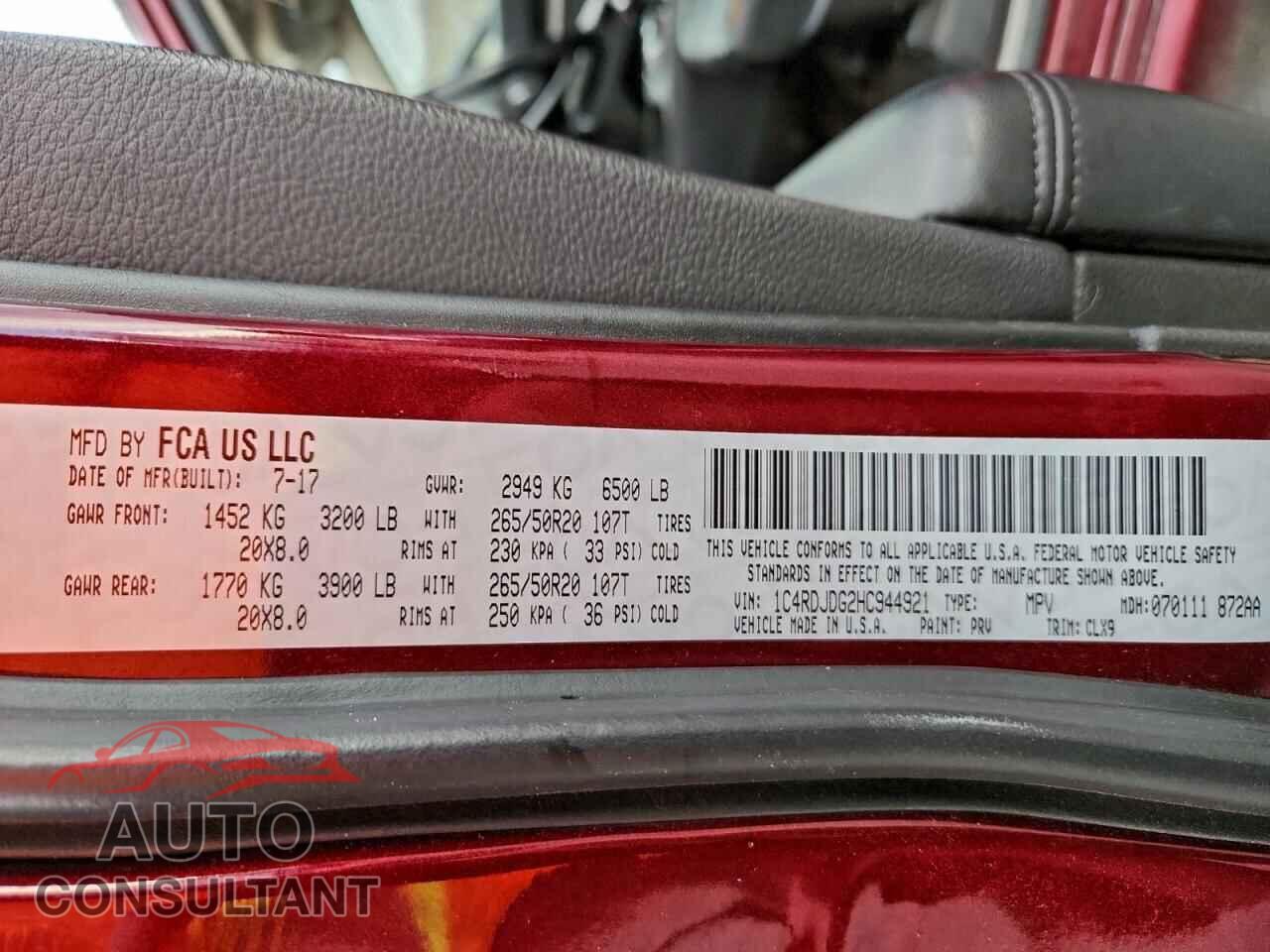 DODGE DURANGO 2017 - 1C4RDJDG2HC944921
