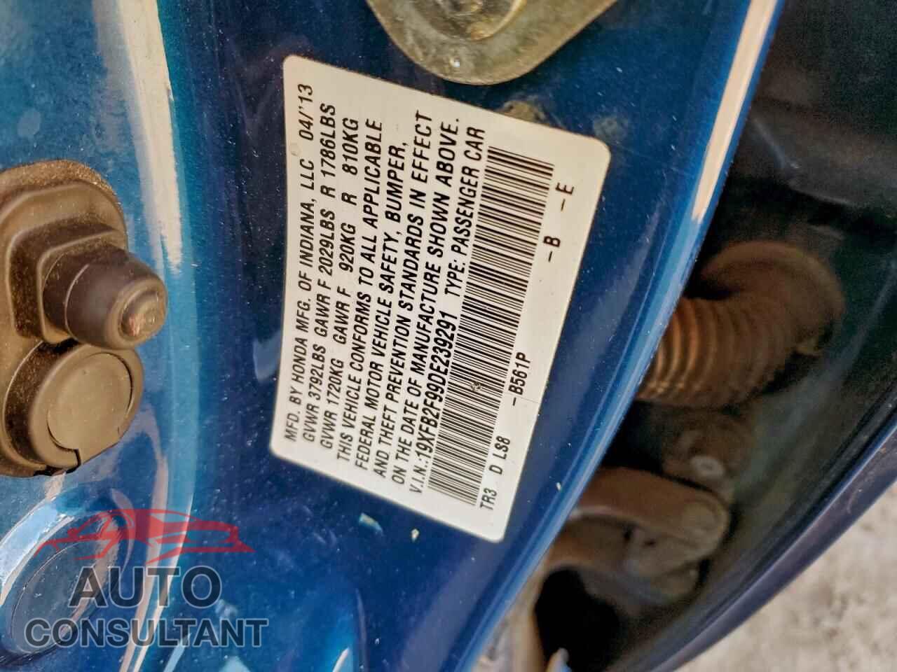 HONDA CIVIC 2013 - 19XFB2F99DE239291