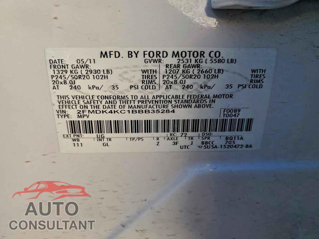 FORD EDGE 2011 - 2FMDK4KC1BBB35284