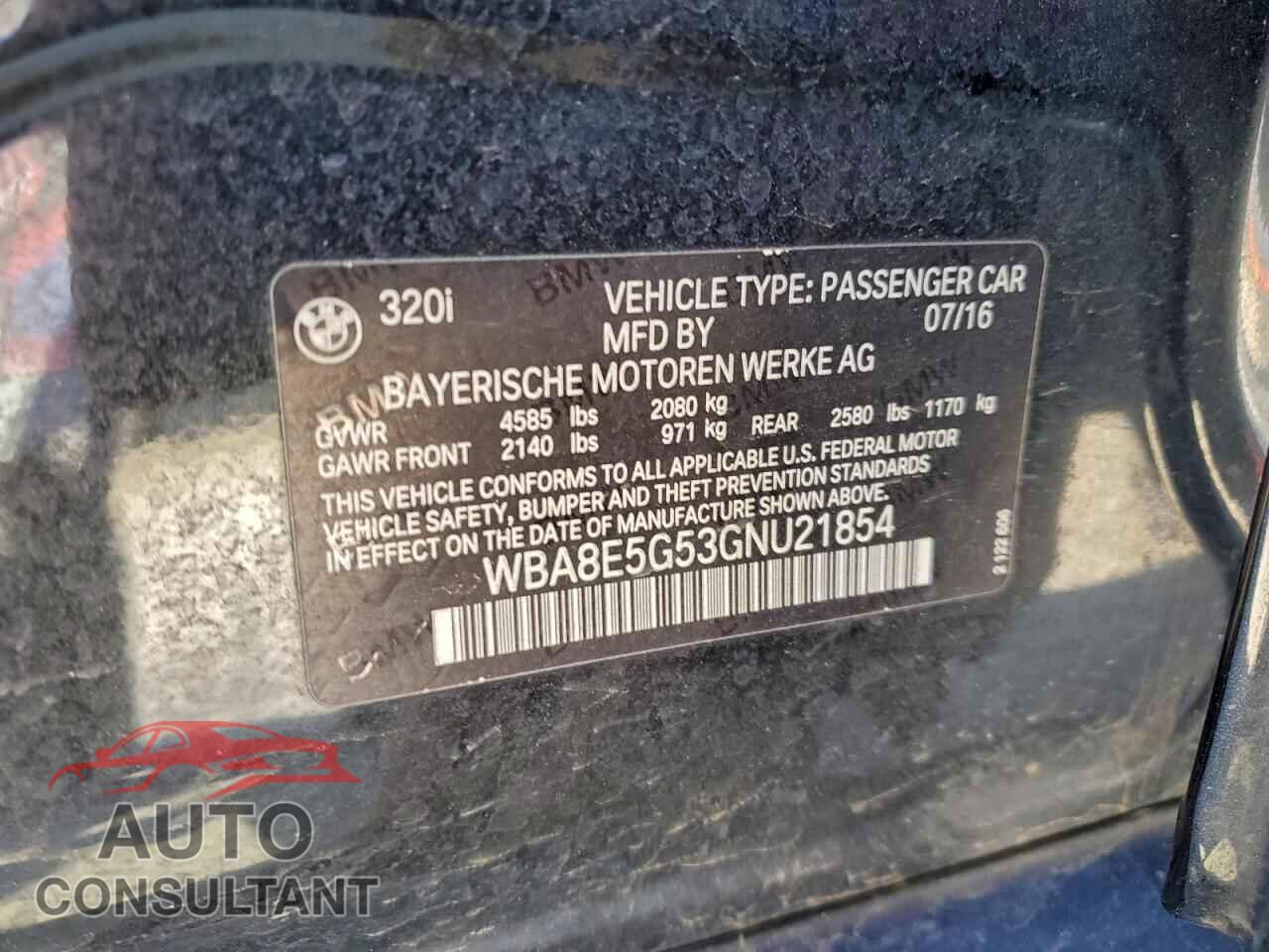 BMW 3 SERIES 2016 - WBA8E5G53GNU21854