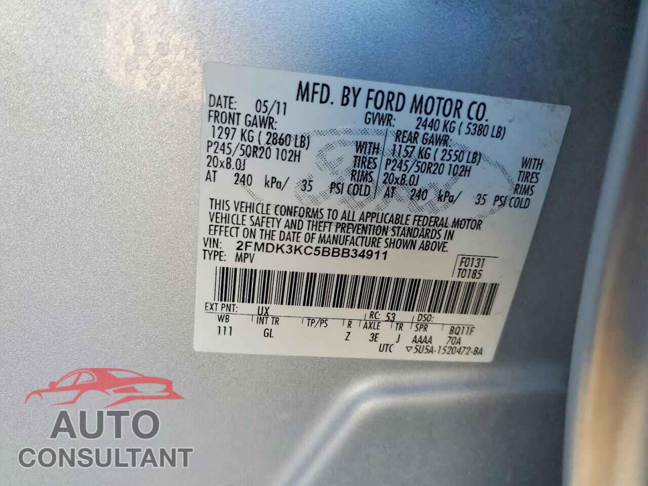 FORD EDGE 2011 - 2FMDK3KC5BBB34911