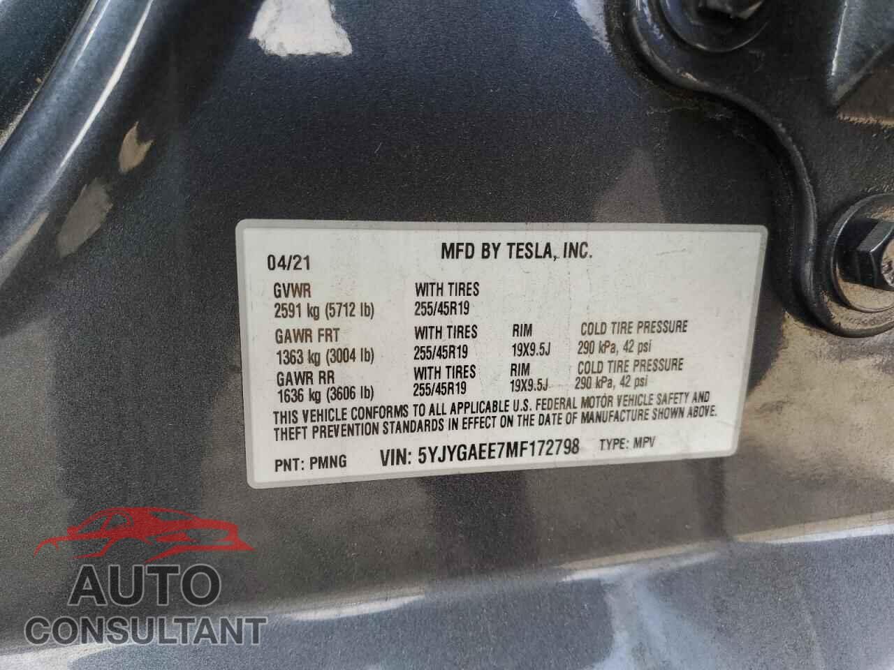 TESLA MODEL Y 2021 - 5YJYGAEE7MF172798