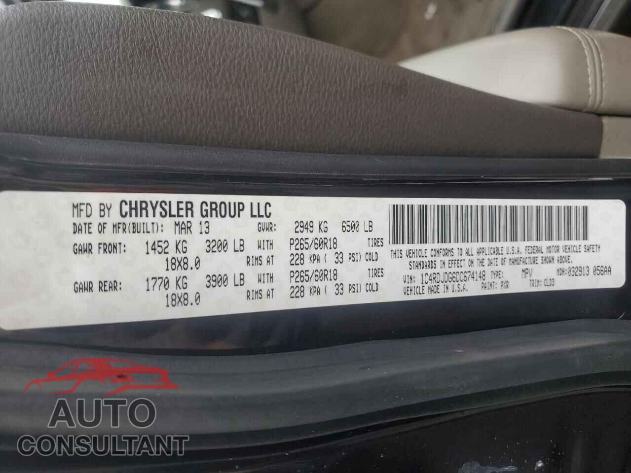 DODGE DURANGO 2013 - 1C4RDJDG6DC674148