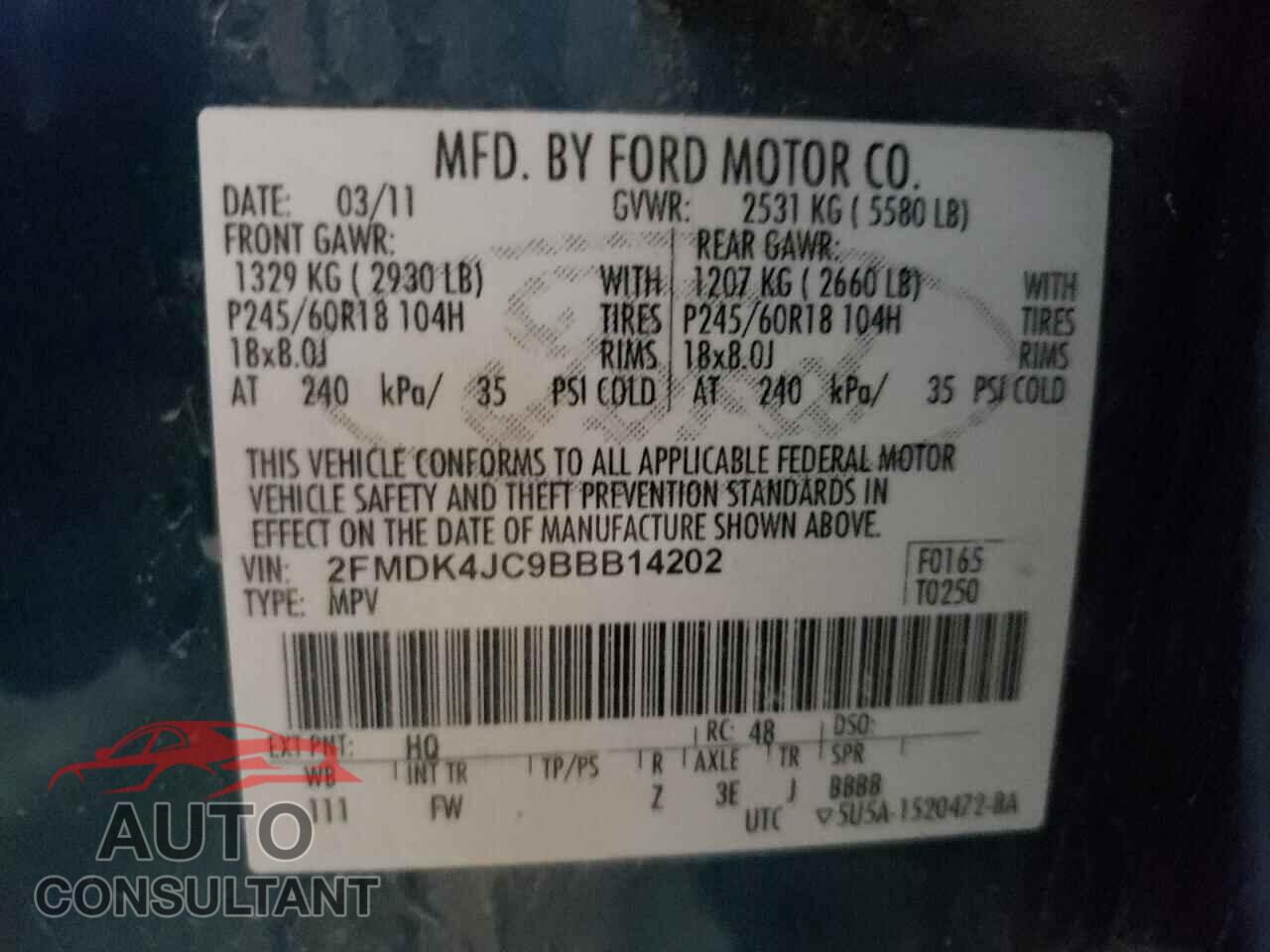 FORD EDGE 2011 - 2FMDK4JC9BBB14202