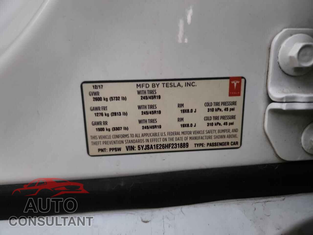 TESLA MODEL S 2017 - 5YJSA1E26HF231889