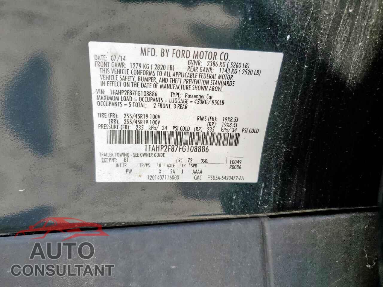 FORD TAURUS 2015 - 1FAHP2F87FG108886