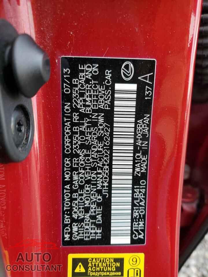 LEXUS CT 200 2013 - JTHKD5BH2D2162427