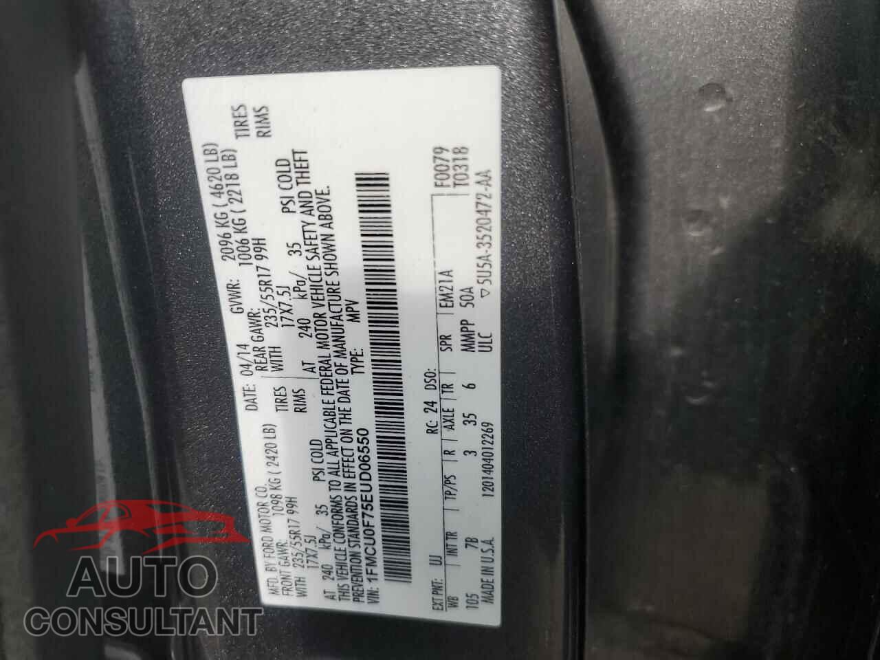 FORD ESCAPE 2014 - 1FMCU0F75EUD06550