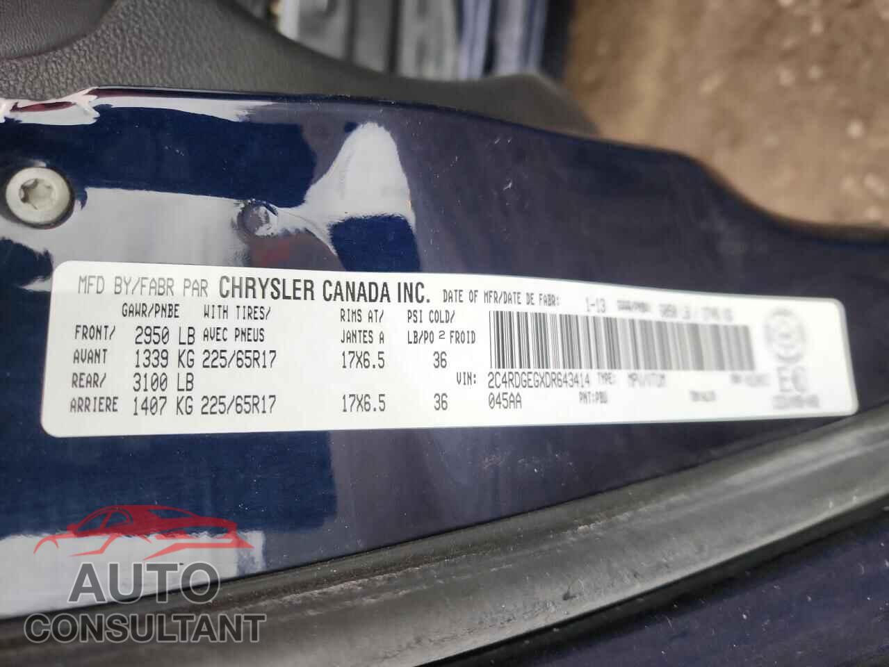 DODGE CARAVAN 2013 - 2C4RDGEGXDR643414