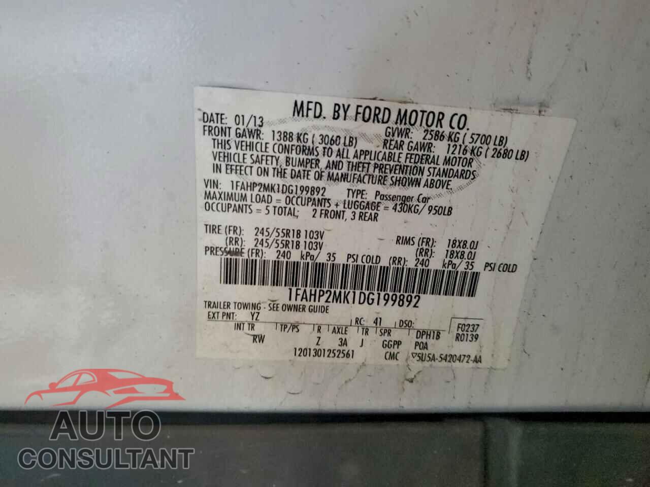 FORD TAURUS 2013 - 1FAHP2MK1DG199892