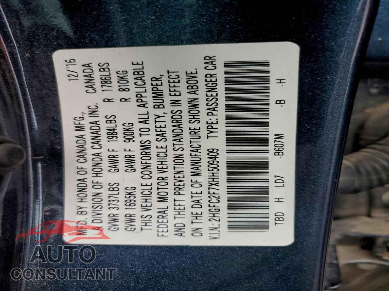 HONDA CIVIC 2017 - 2HGFC2F7XHH509409