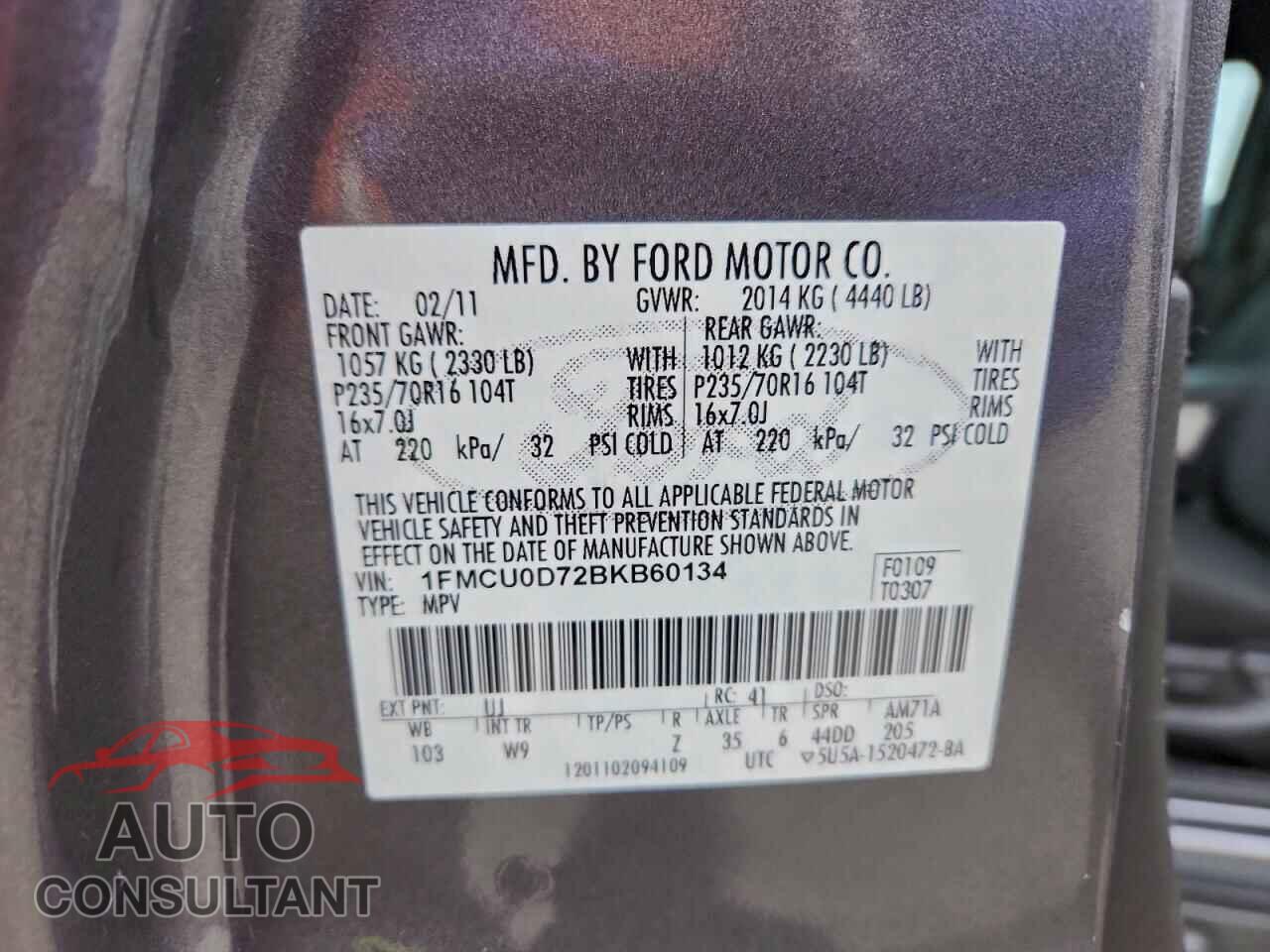 FORD ESCAPE 2011 - 1FMCU0D72BKB60134