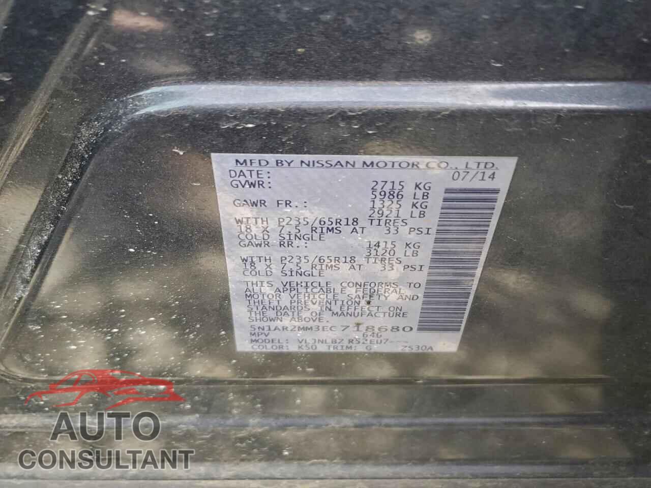 NISSAN PATHFINDER 2014 - 5N1AR2MM3EC718680