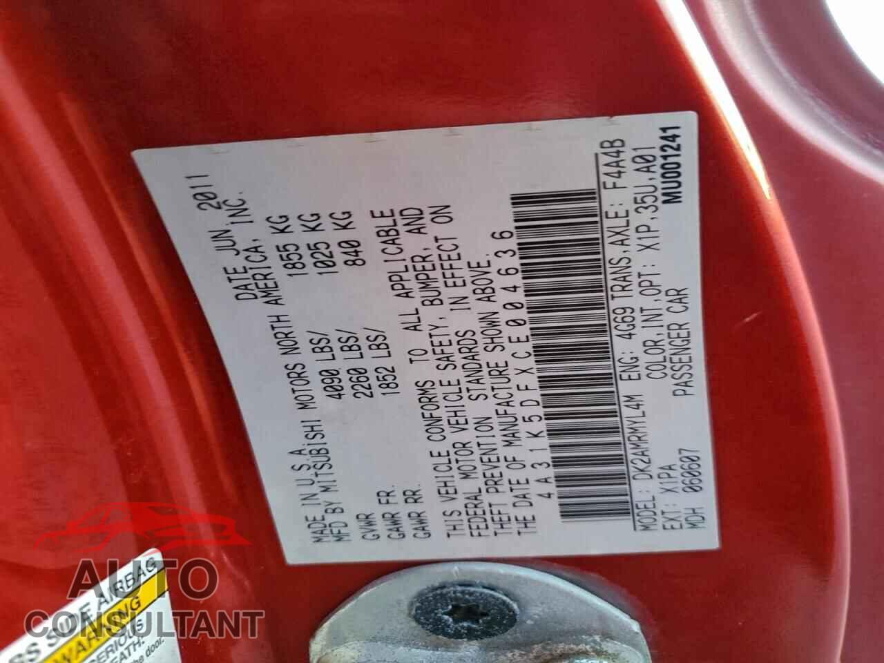 MITSUBISHI ECLIPSE 2012 - 4A31K5DFXCE004636