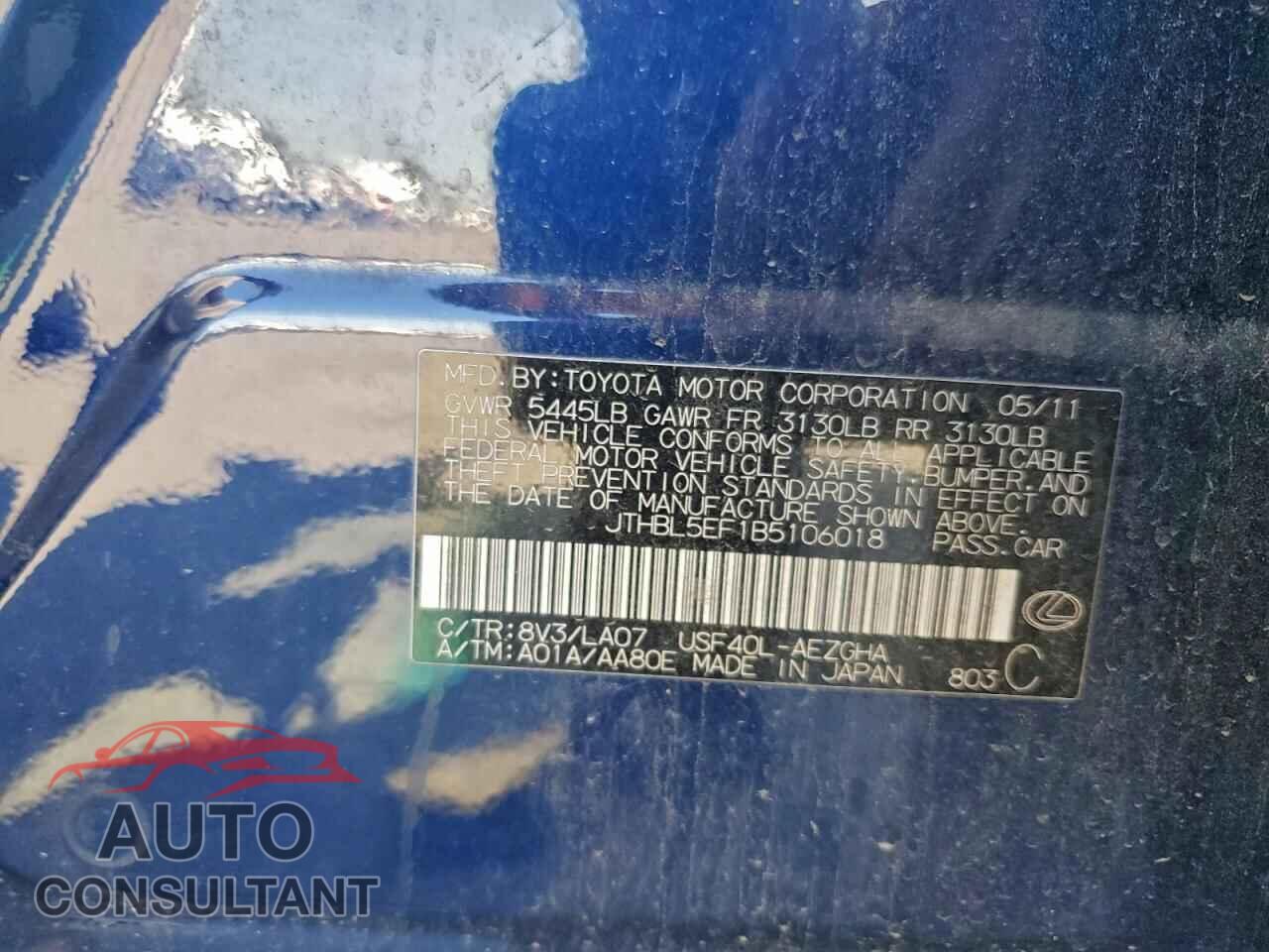 LEXUS LS460 2011 - JTHBL5EF1B5106018
