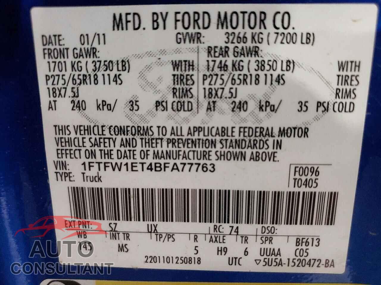 FORD F-150 2011 - 1FTFW1ET4BFA77763