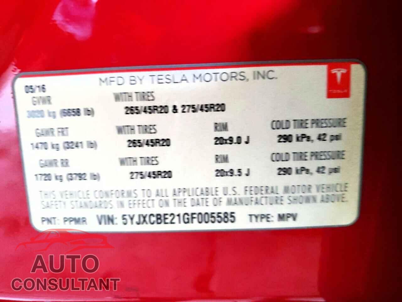 TESLA MODEL X 2016 - 5YJXCBE21GF005585