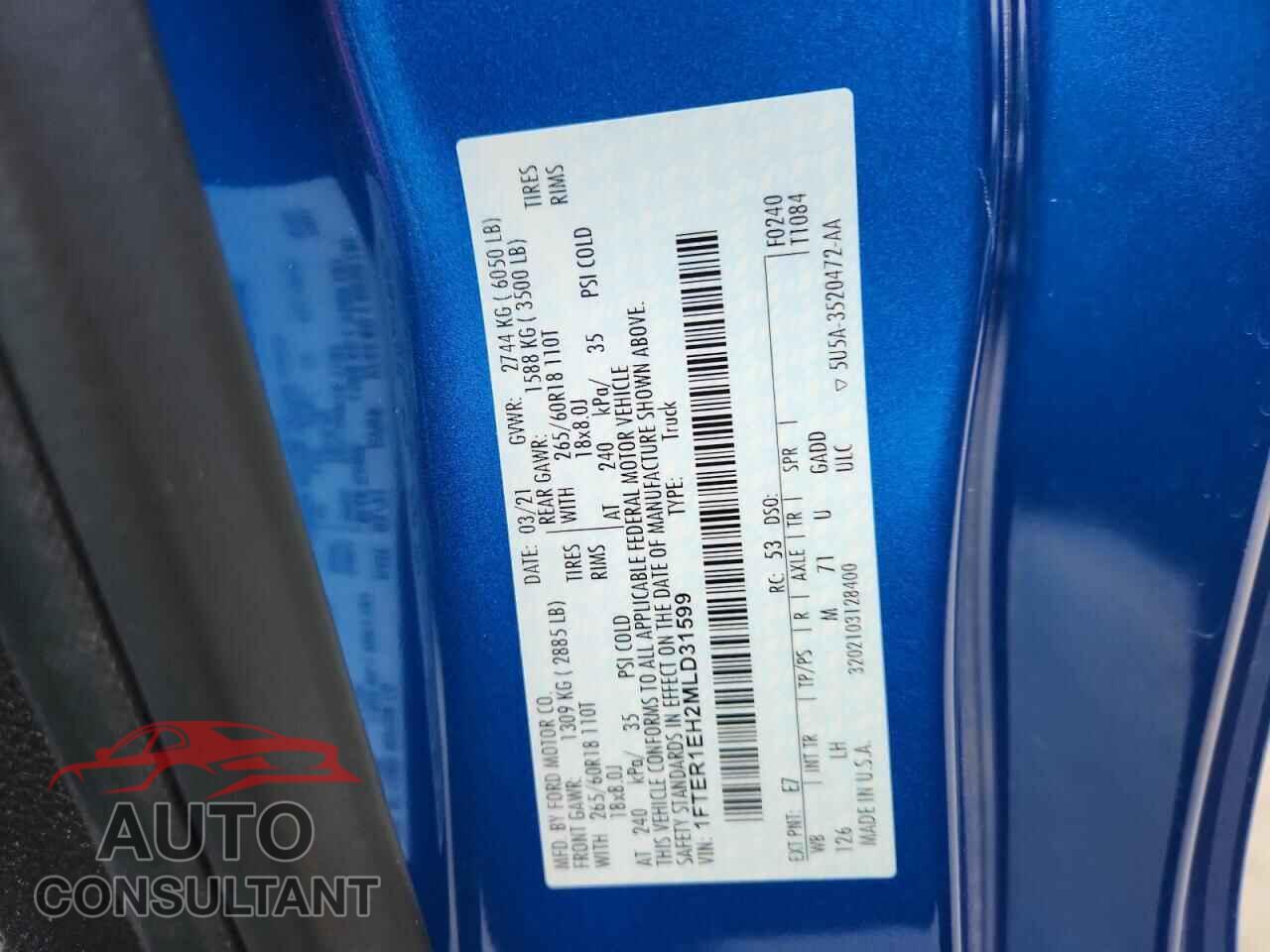FORD RANGER 2021 - 1FTER1EH2MLD31599