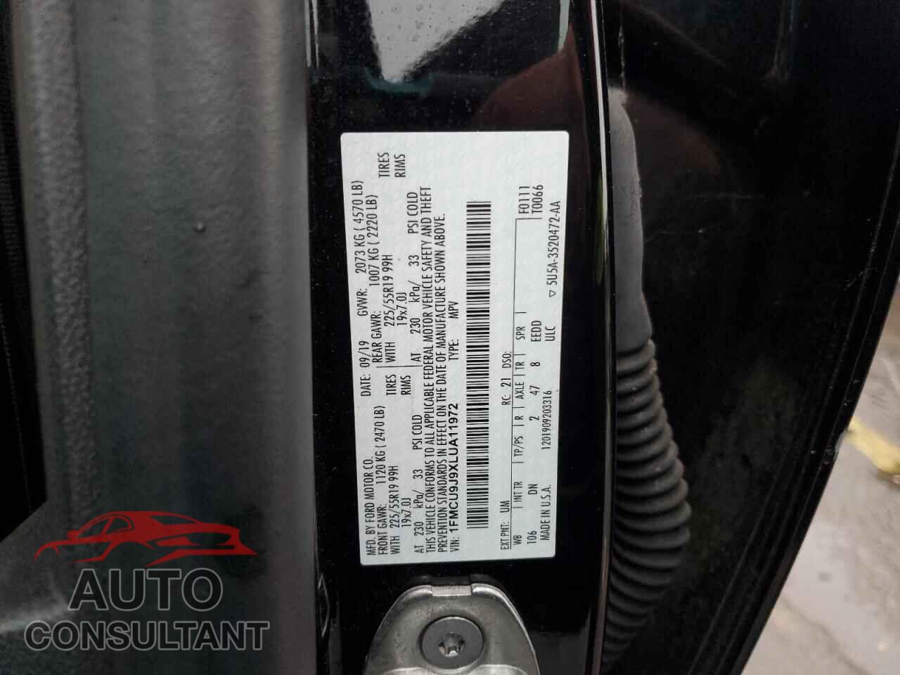 FORD ESCAPE 2020 - 1FMCU9J9XLUA11972