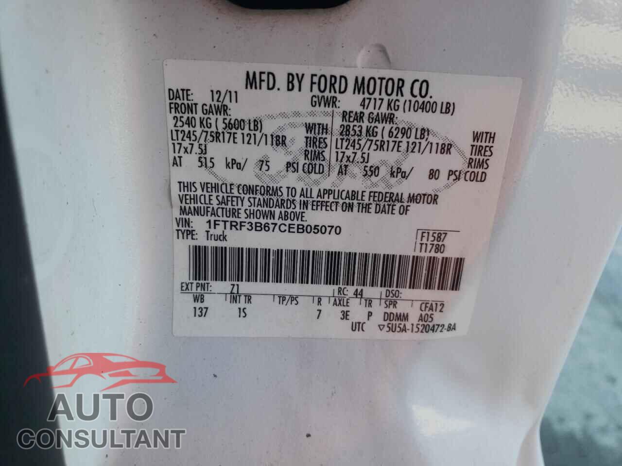 FORD F350 2012 - 1FTRF3B67CEB05070
