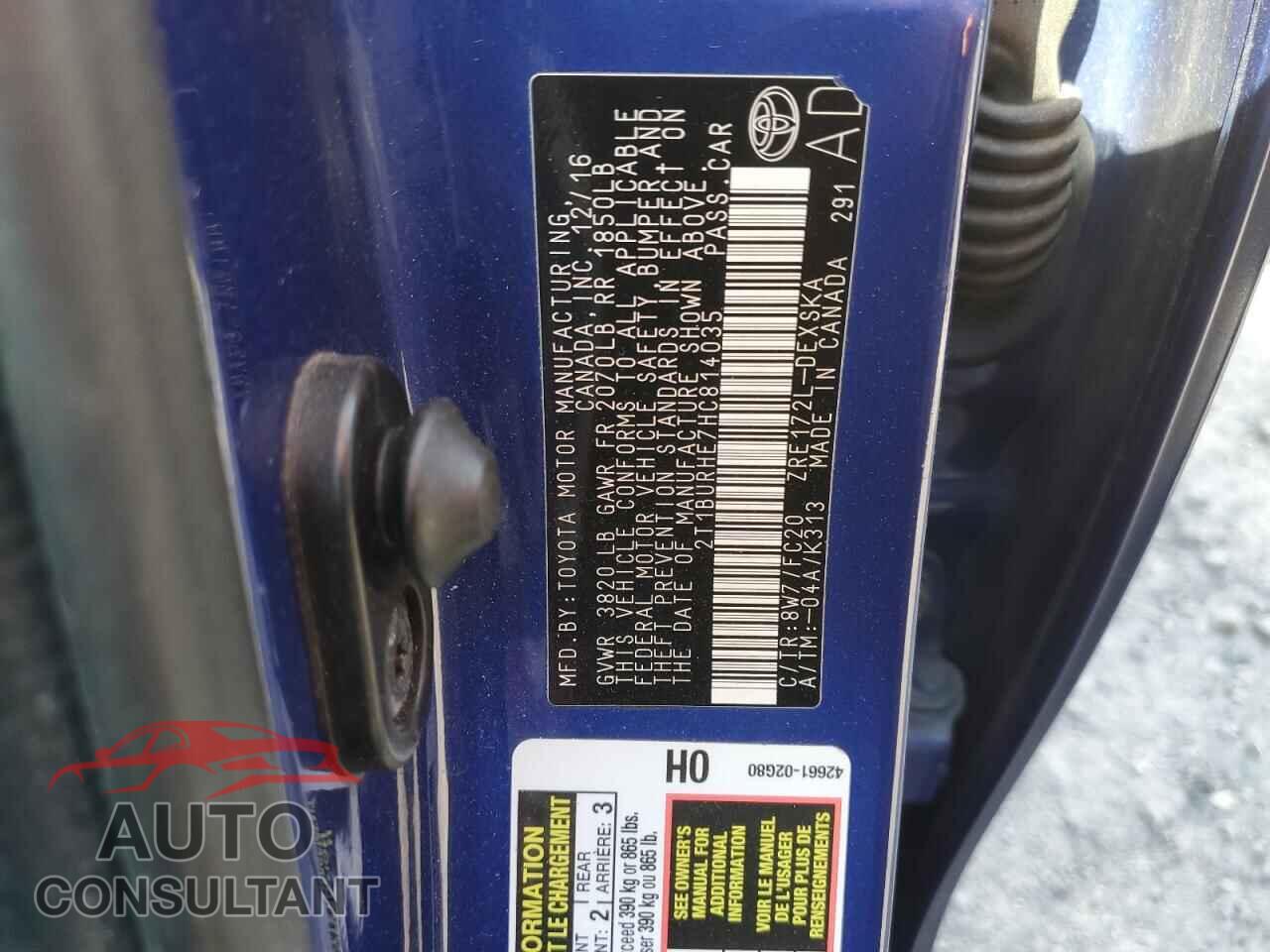 TOYOTA COROLLA 2017 - 2T1BURHE7HC814035
