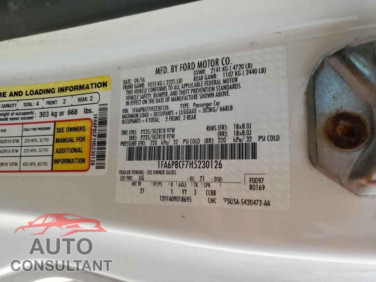 FORD MUSTANG 2017 - 1FA6P8CF7H5230126