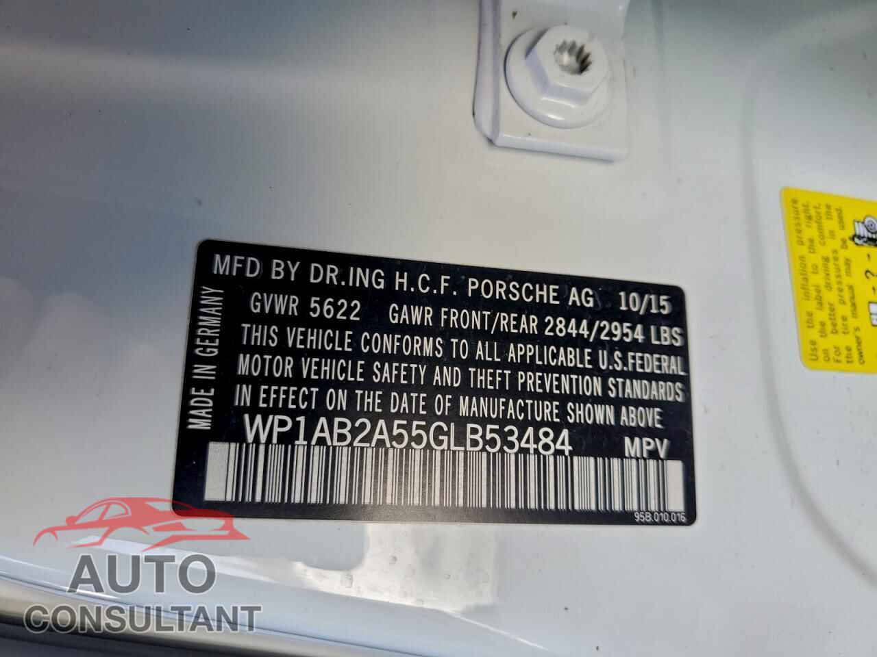 PORSCHE MACAN 2016 - WP1AB2A55GLB53484