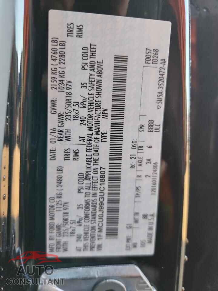 FORD ESCAPE 2016 - 1FMCU0J99GUC18807
