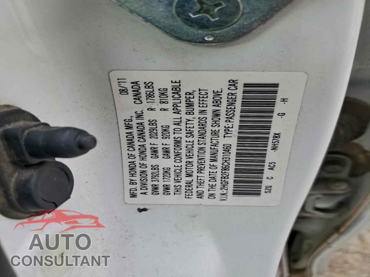HONDA CIVIC 2012 - 2HGFB2F86CH310460