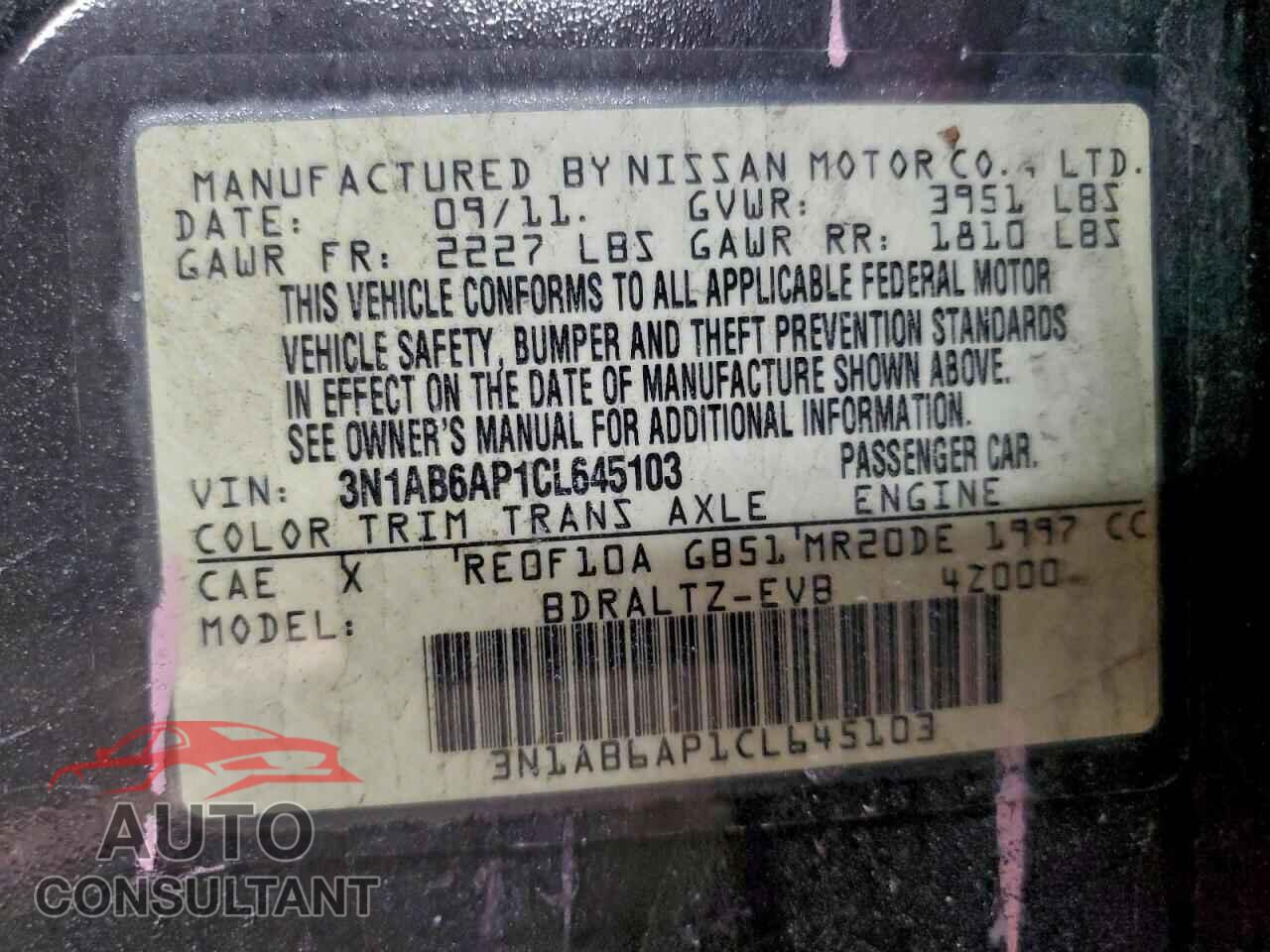 NISSAN SENTRA 2012 - 3N1AB6AP1CL645103