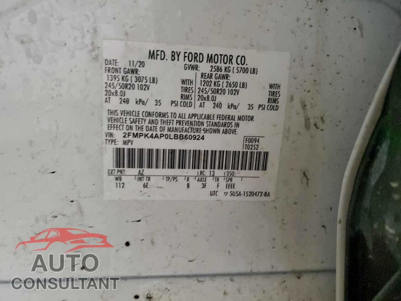 FORD EDGE 2020 - 2FMPK4AP0LBB60924