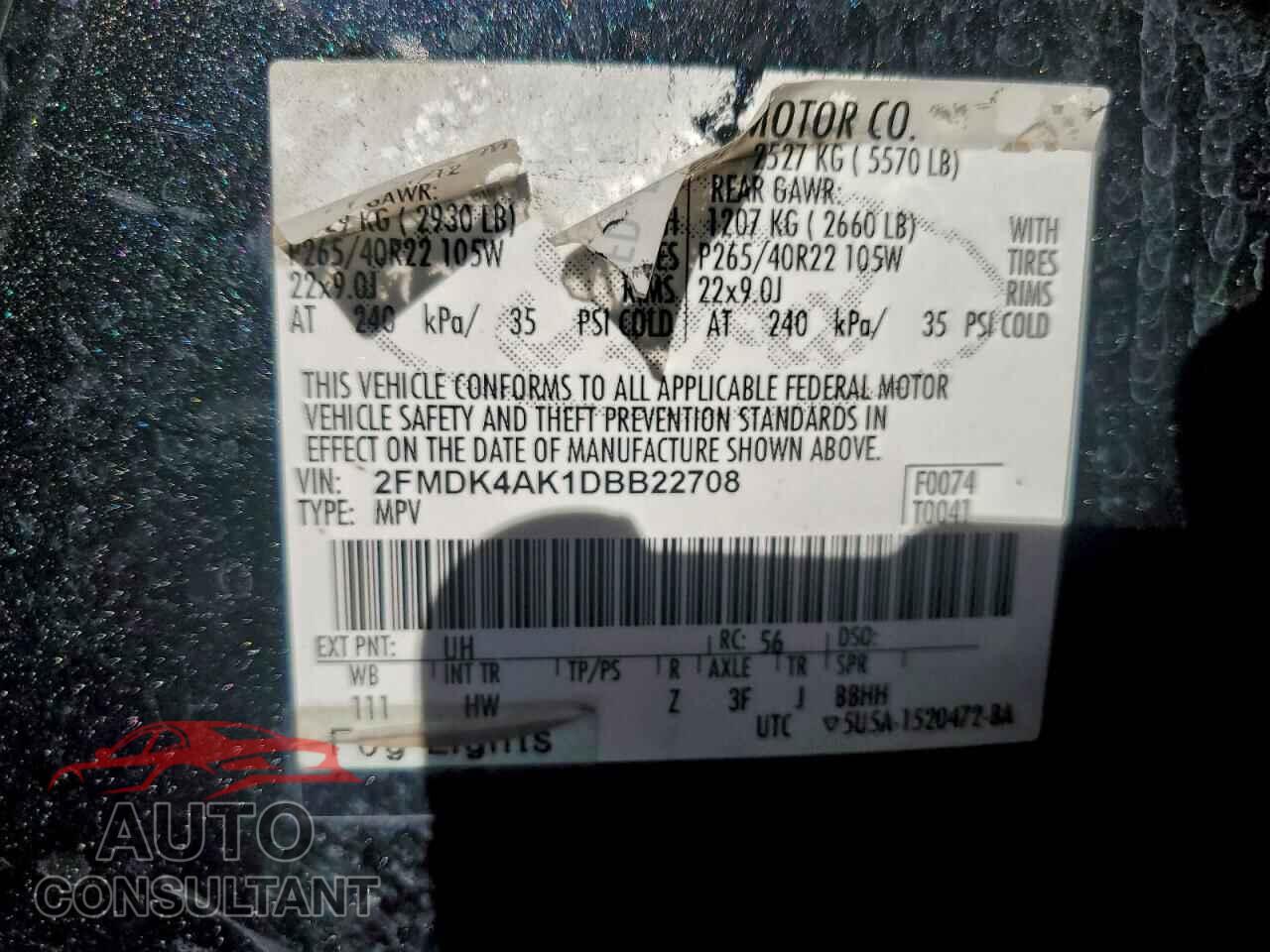 FORD EDGE 2013 - 2FMDK4AK1DBB22708