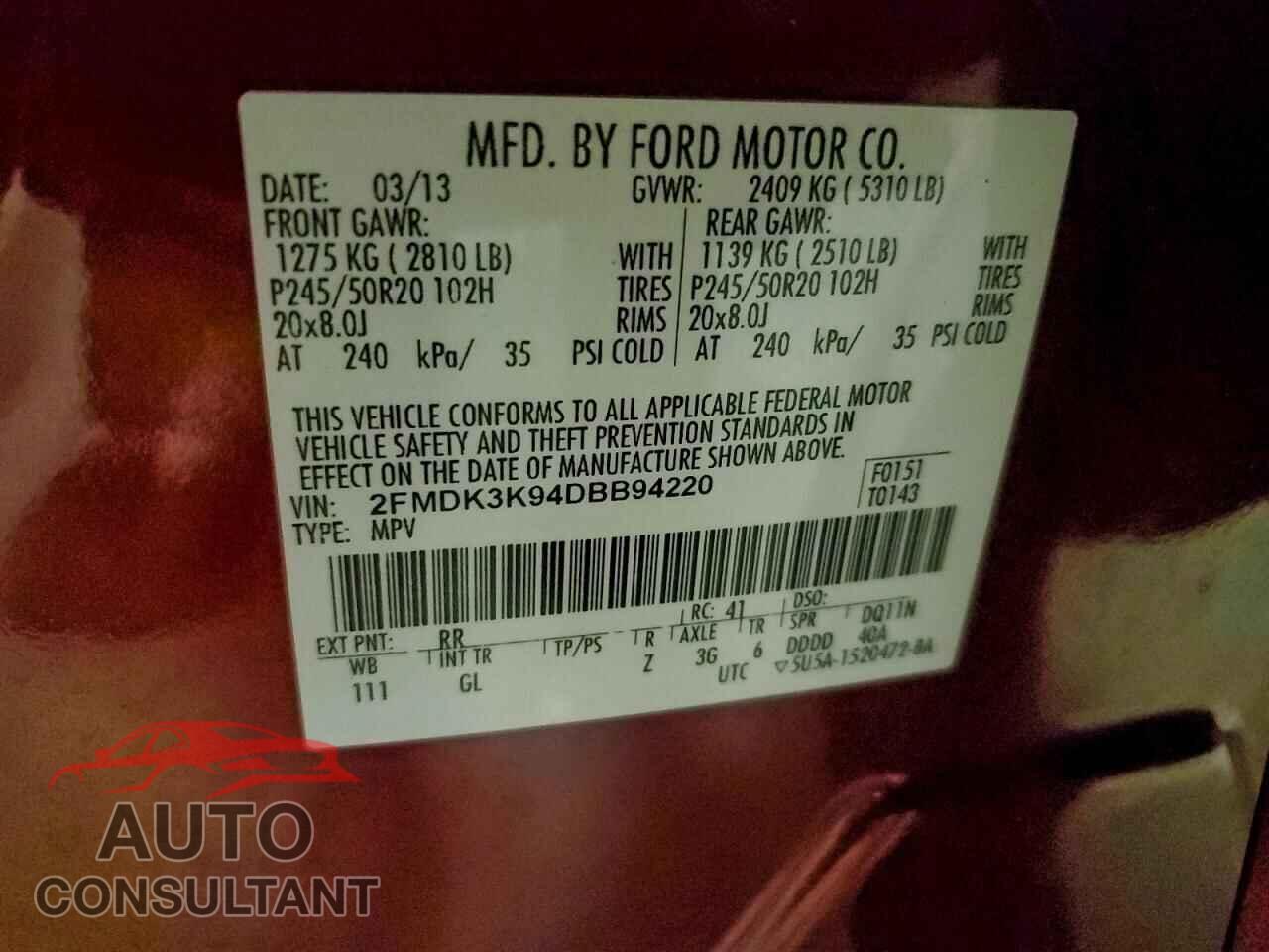 FORD EDGE 2013 - 2FMDK3K94DBB94220